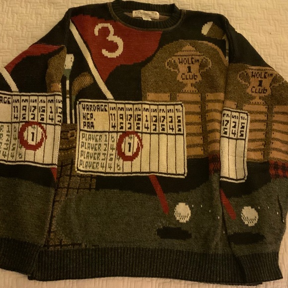 Crossings Other - Vintage Men's Golf-Themed “Hole In One”Sweater - Brown/Black/Brick